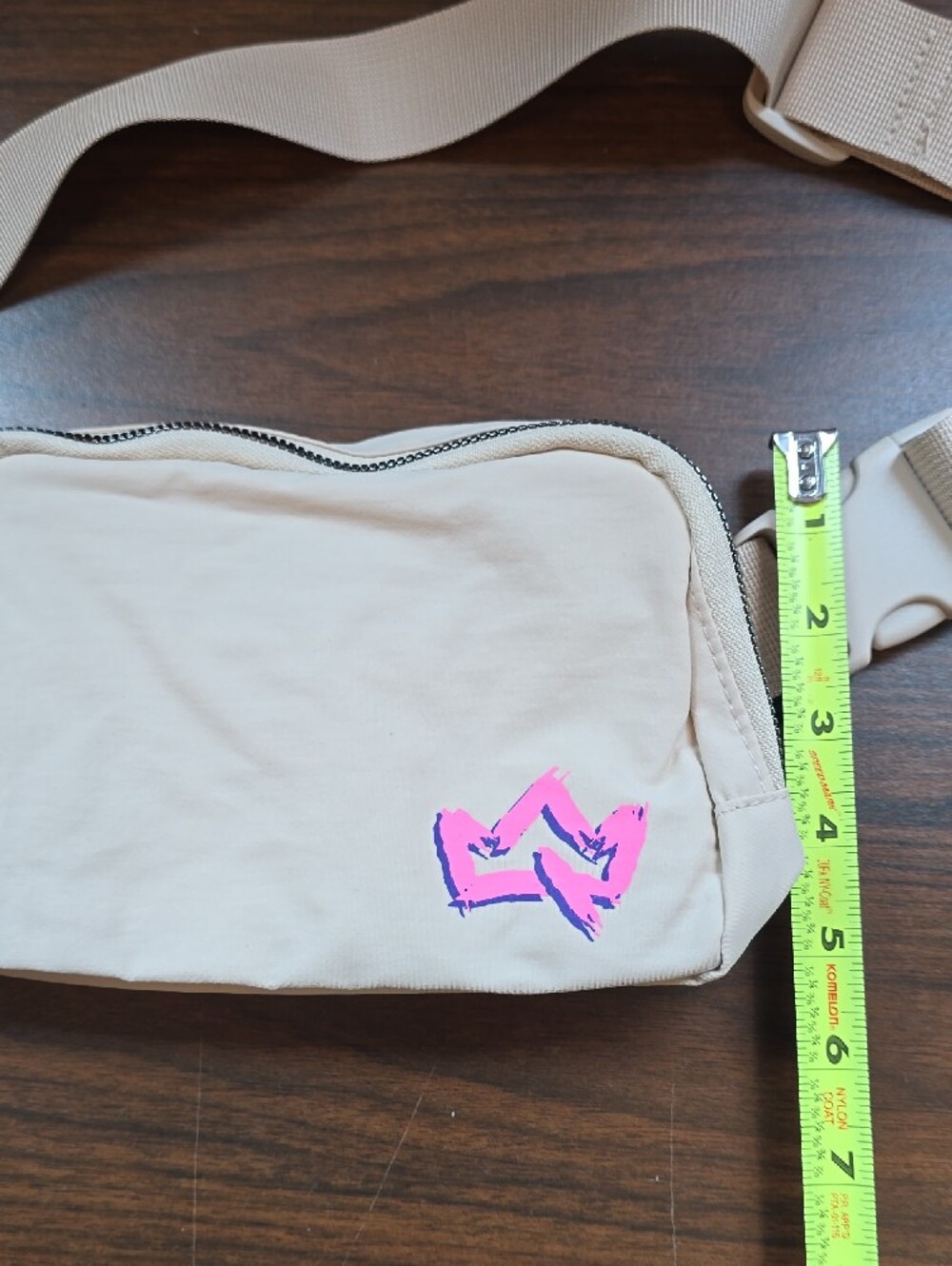 Beige Crossbody Fanny Pack with Pink Graphic Accent - Picture 6 of 6